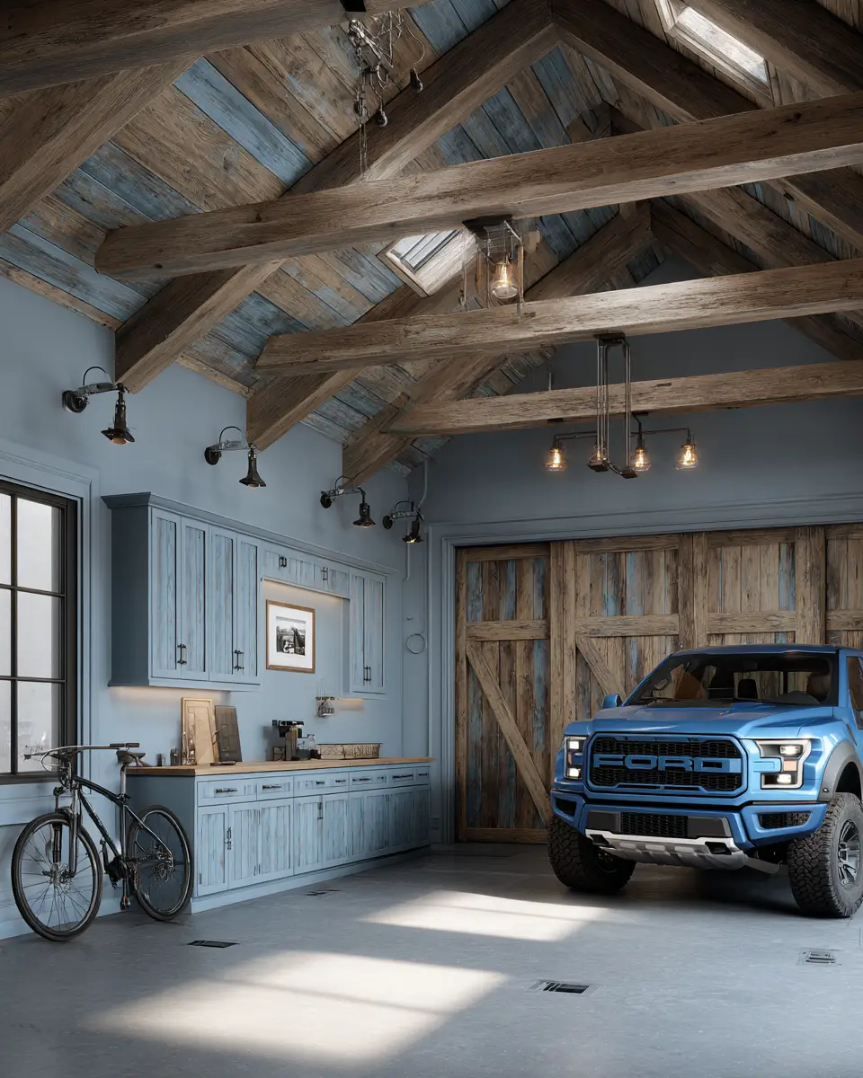 Sky Blue Rustic Garage Decor Ideas