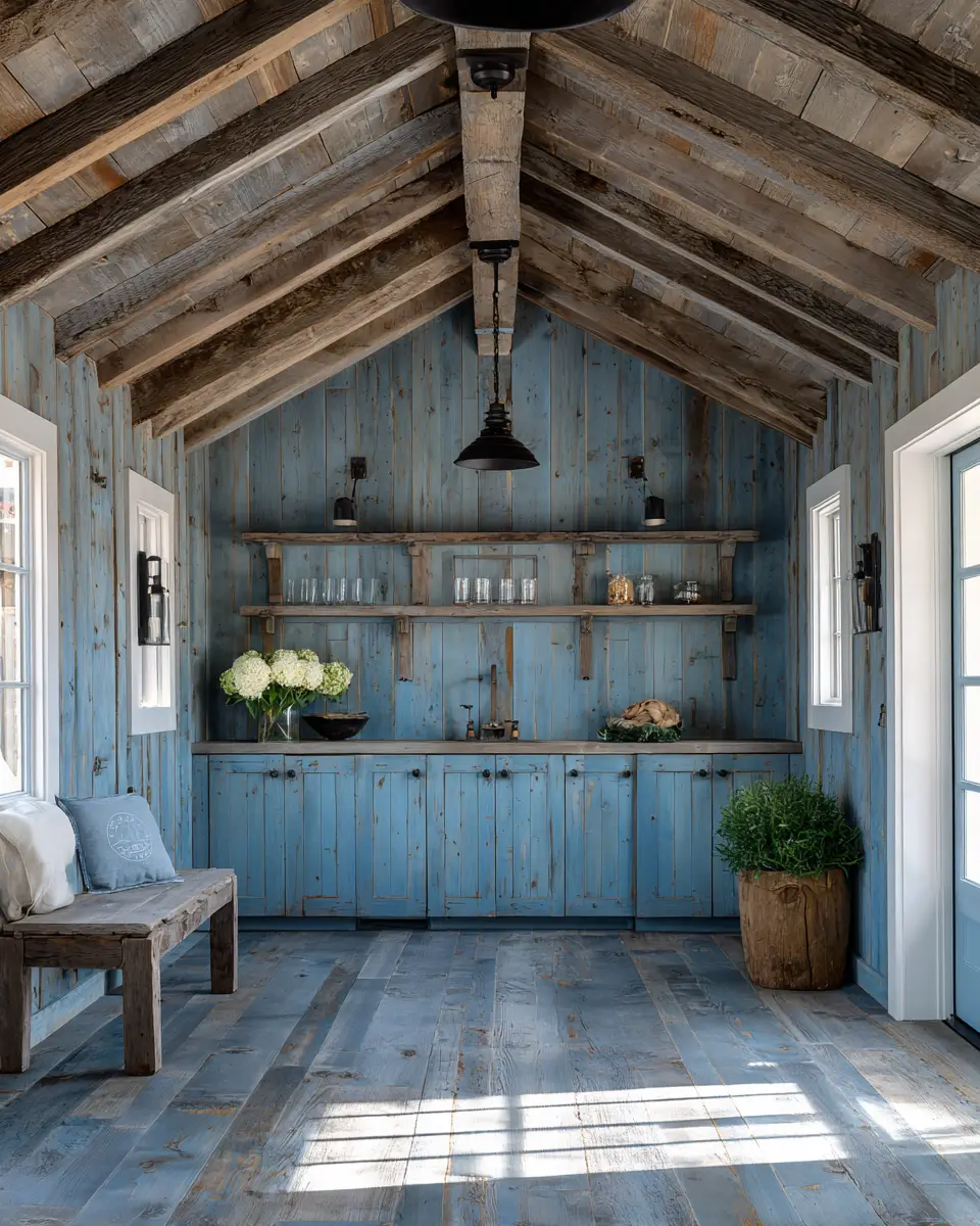 Sky Blue Rustic Garage Decor Ideas
