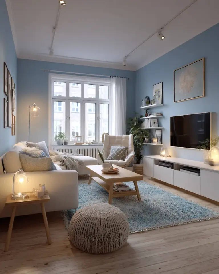 Sky Blue Scandinavian Living Room Decor Ideas - Featured