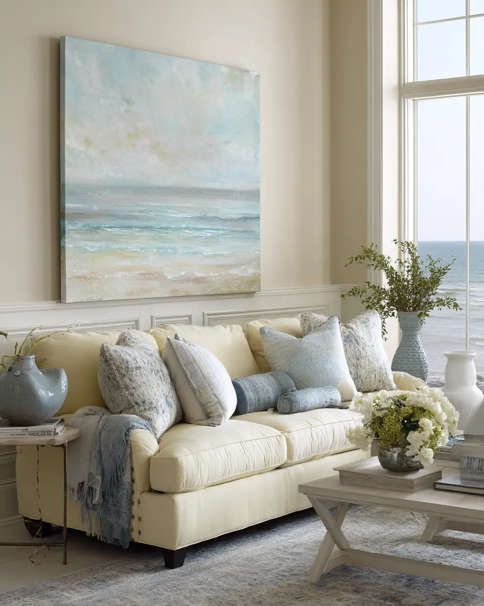 Soft Yellow Coastal Living Room Decor Ideas - Featured