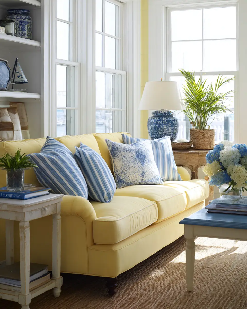 Soft Yellow Coastal Living Room Decor Ideas
