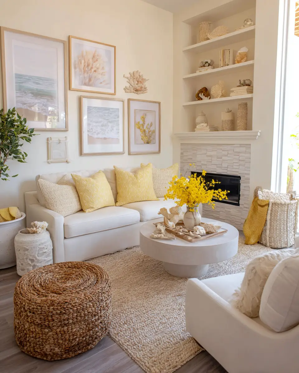 Soft Yellow Coastal Living Room Decor Ideas