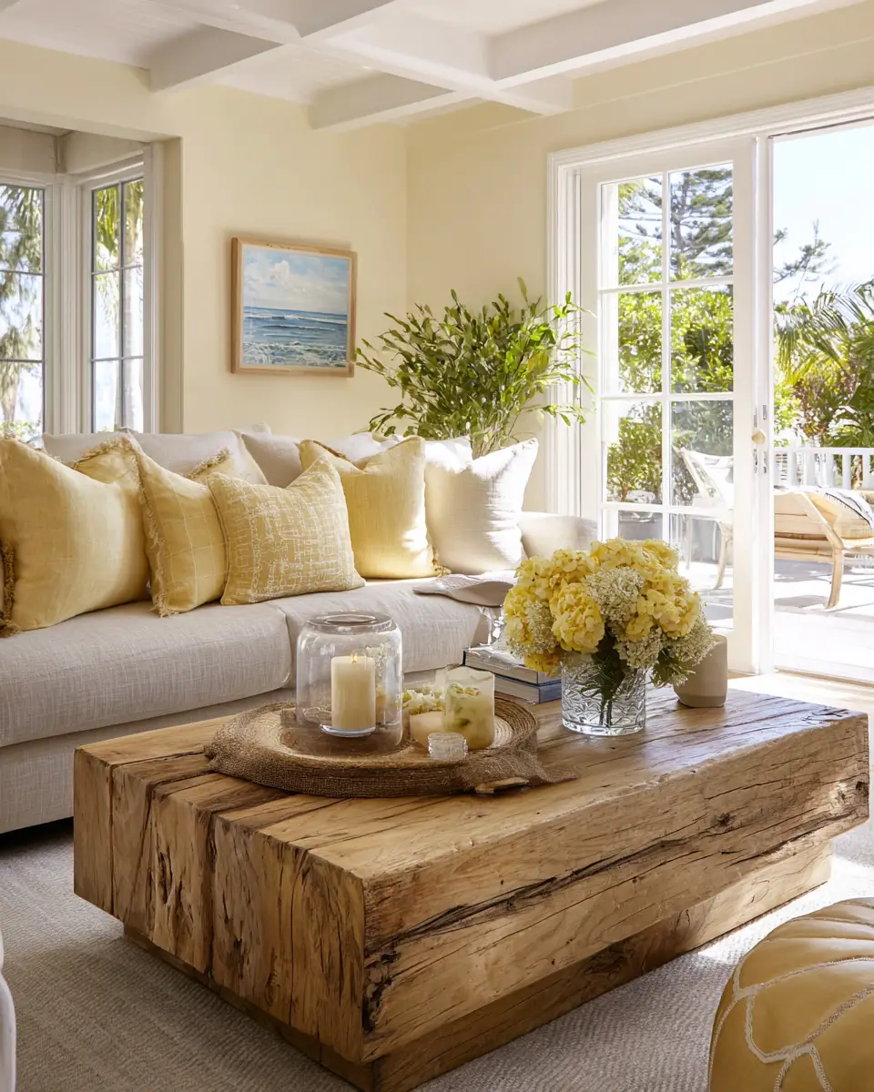Soft Yellow Coastal Living Room Decor Ideas