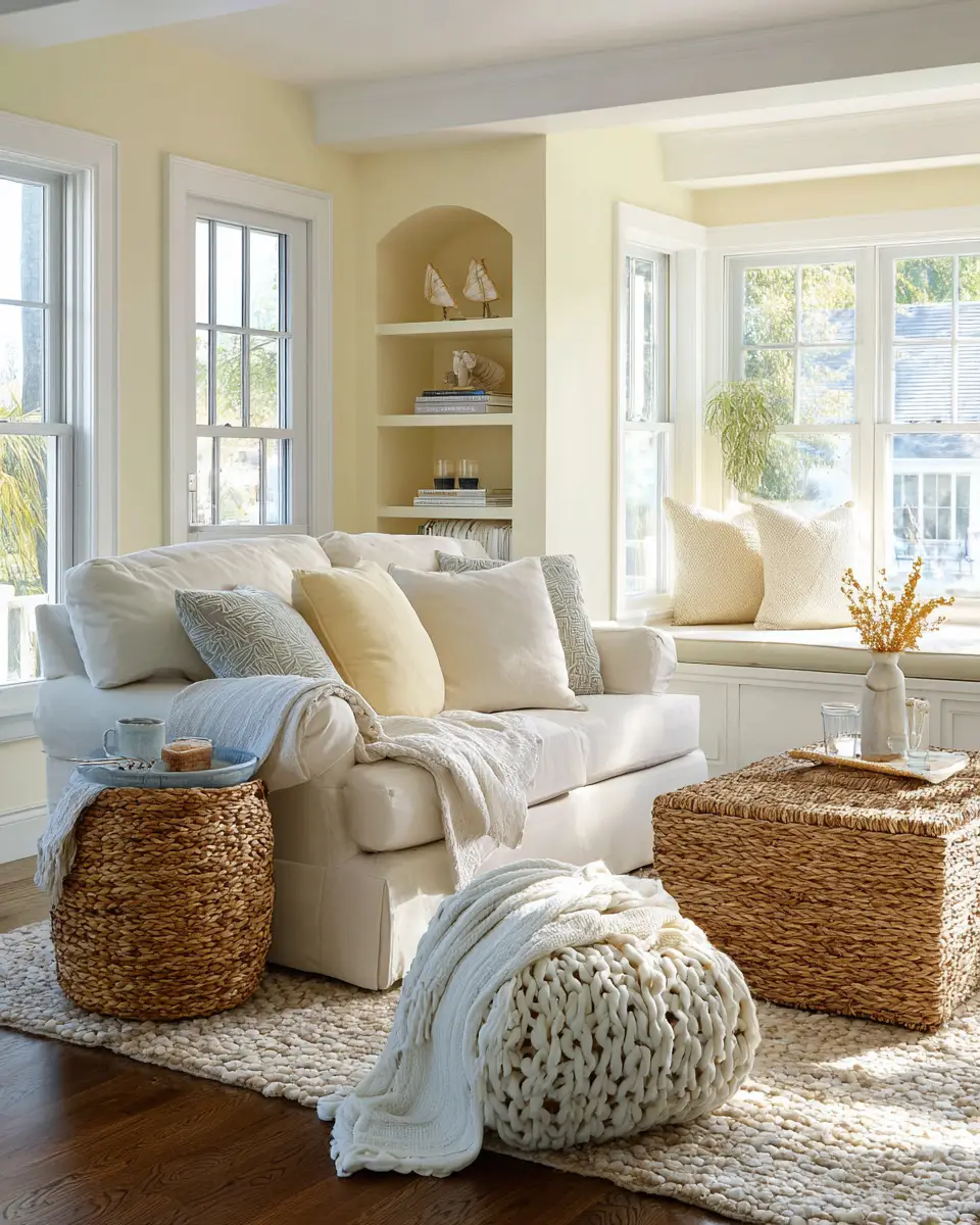 Soft Yellow Coastal Living Room Decor Ideas
