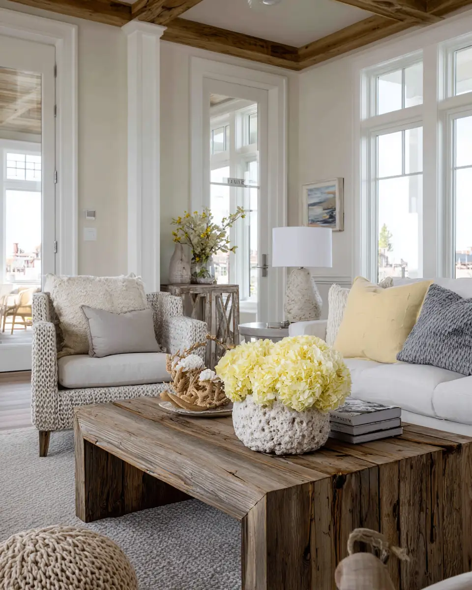 Soft Yellow Coastal Living Room Decor Ideas