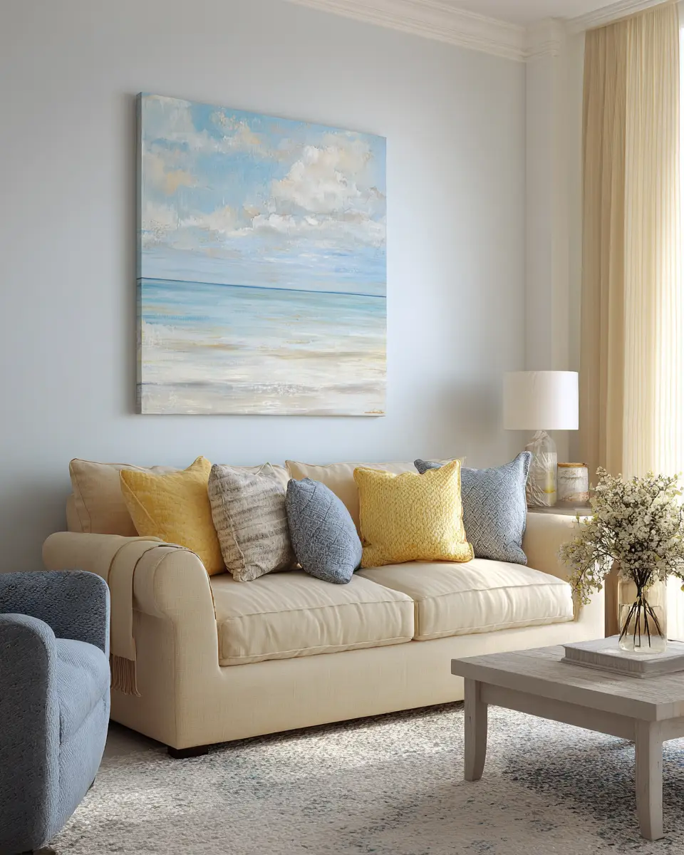 Soft Yellow Coastal Living Room Decor Ideas