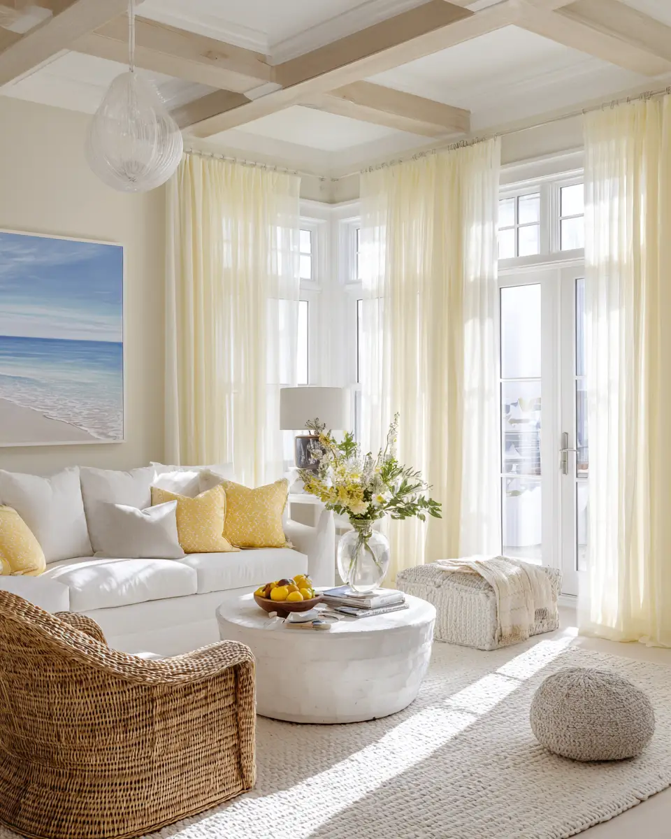 Soft Yellow Coastal Living Room Decor Ideas