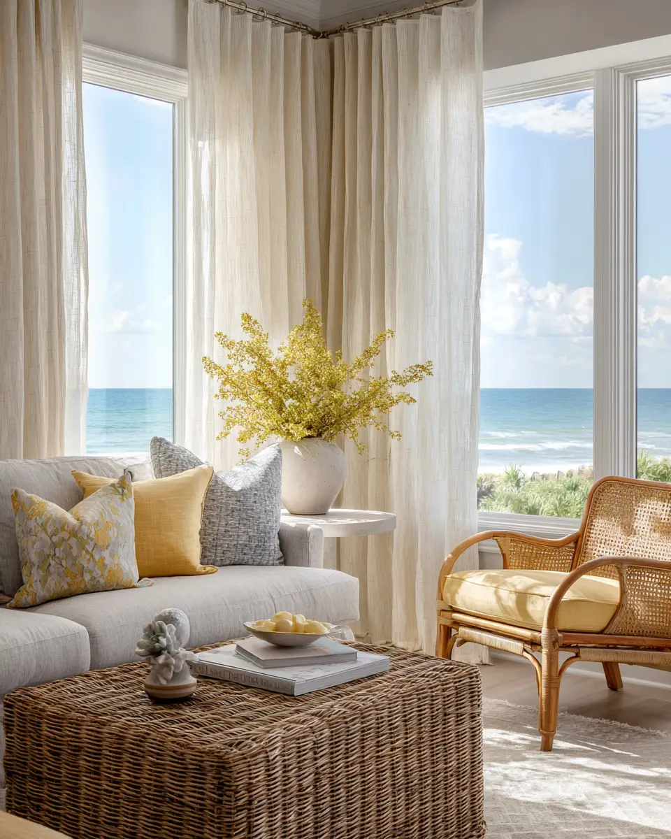 Soft Yellow Coastal Living Room Decor Ideas