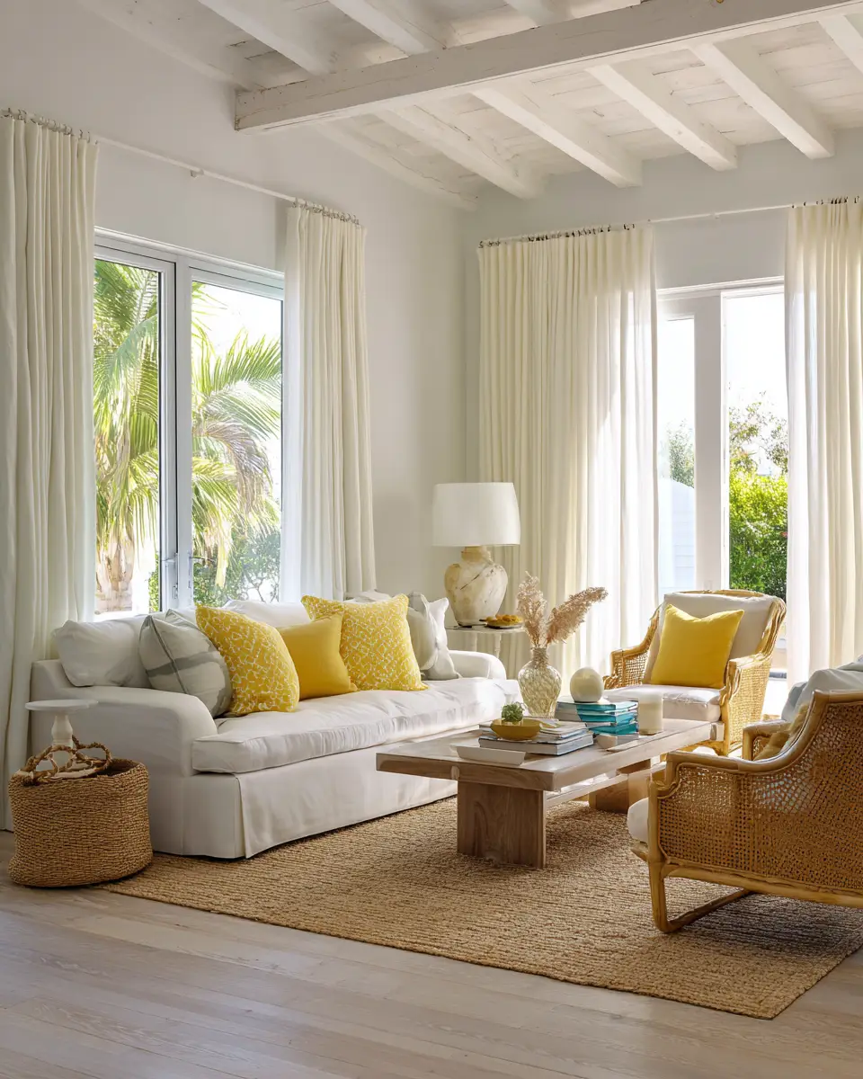 Soft Yellow Coastal Living Room Decor Ideas