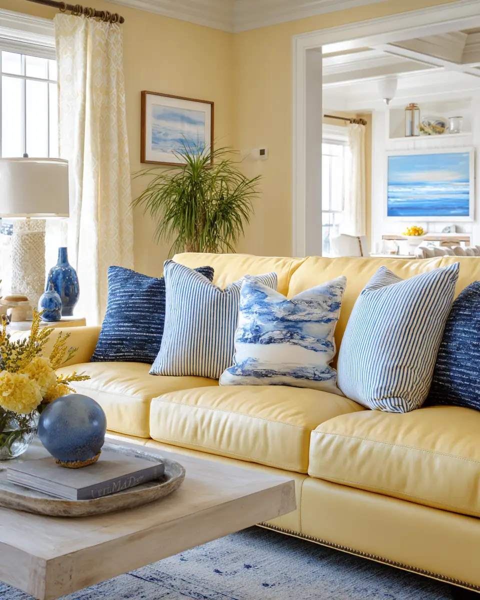 Soft Yellow Coastal Living Room Decor Ideas