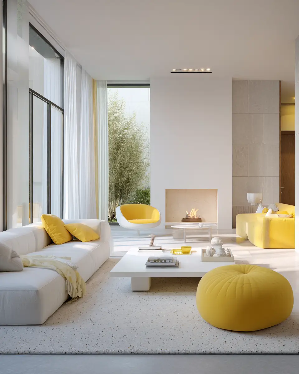 Soft Yellow Contemporary Living Room Decor Ideas