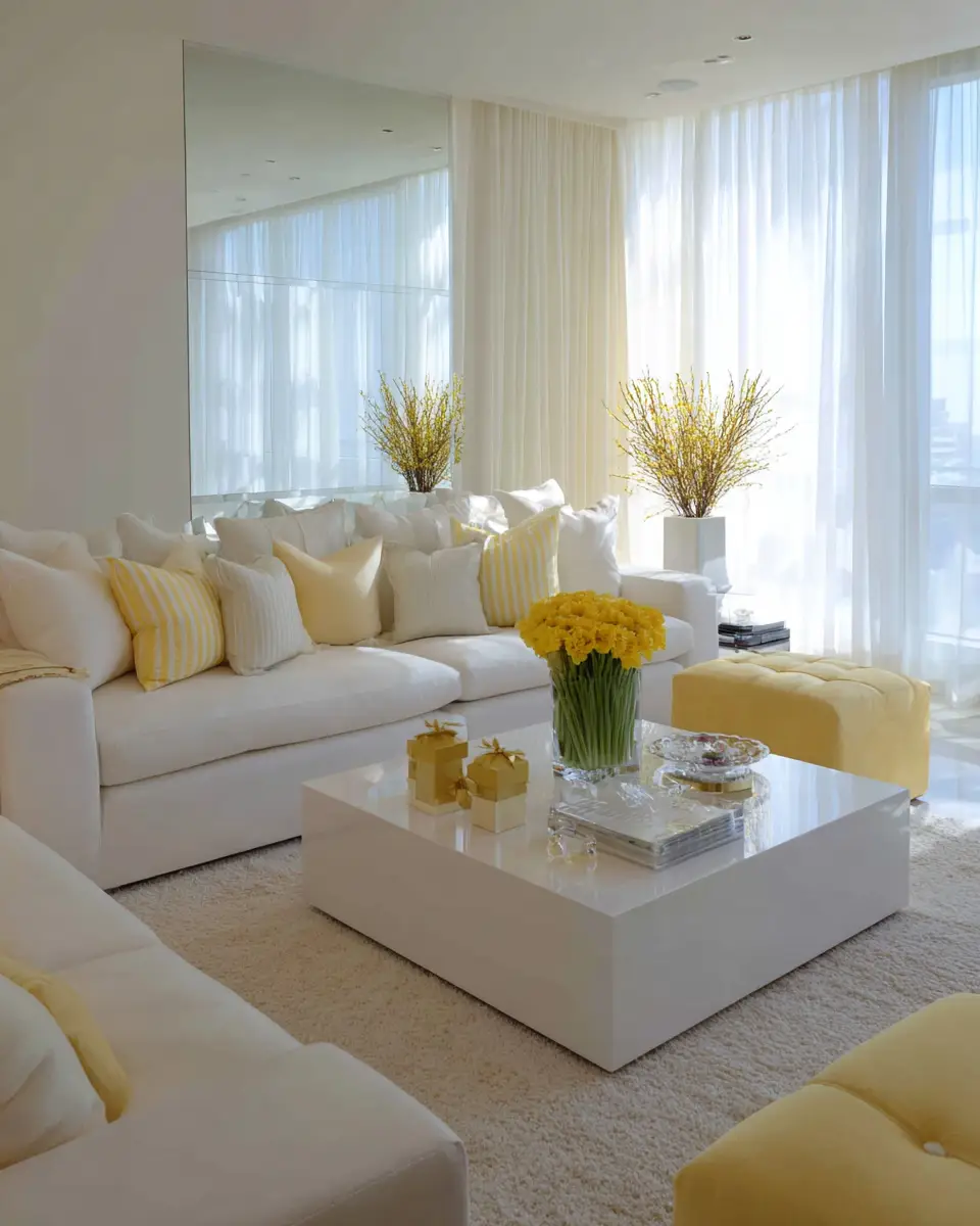 Soft Yellow Contemporary Living Room Decor Ideas
