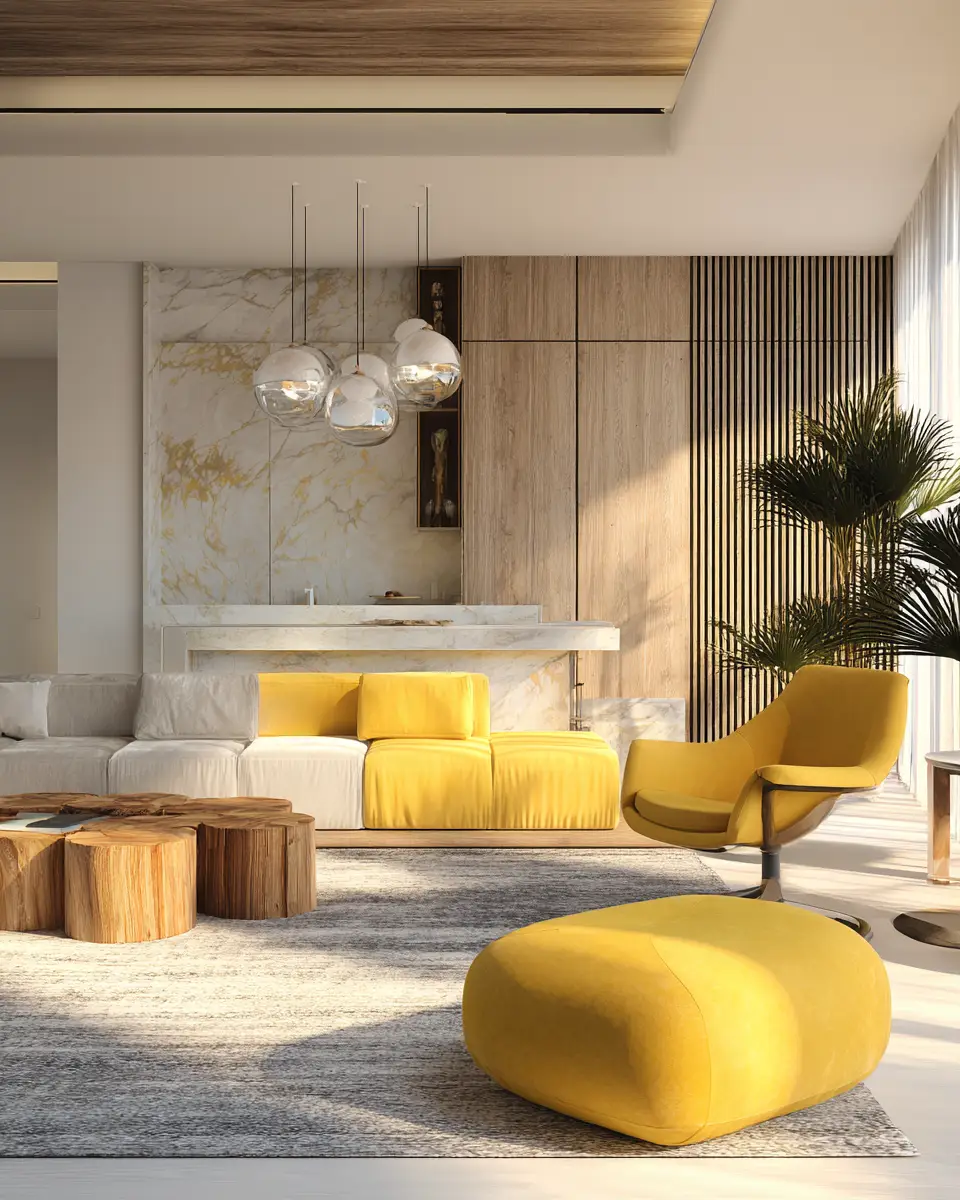 Soft Yellow Contemporary Living Room Decor Ideas