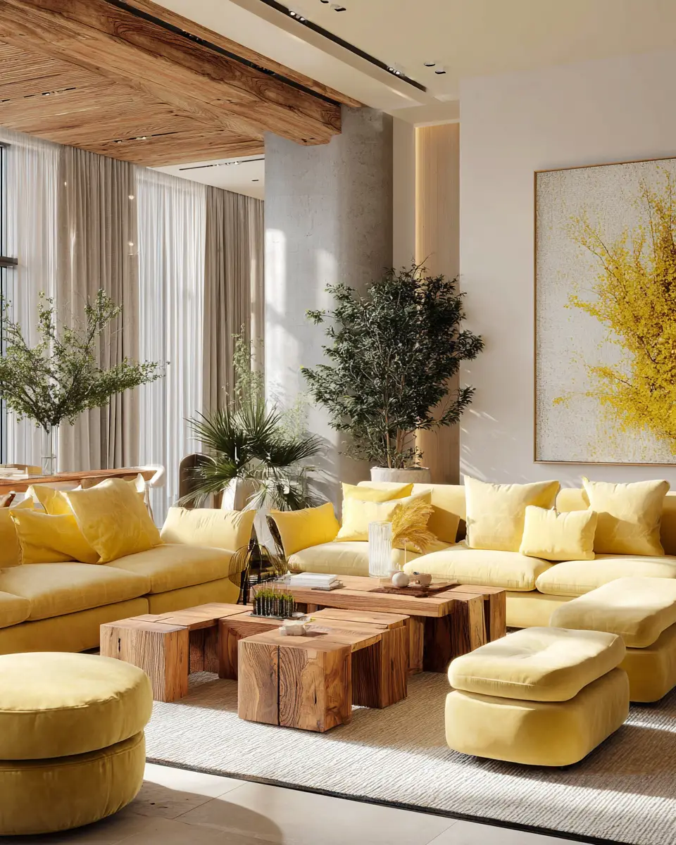 Soft Yellow Contemporary Living Room Decor Ideas