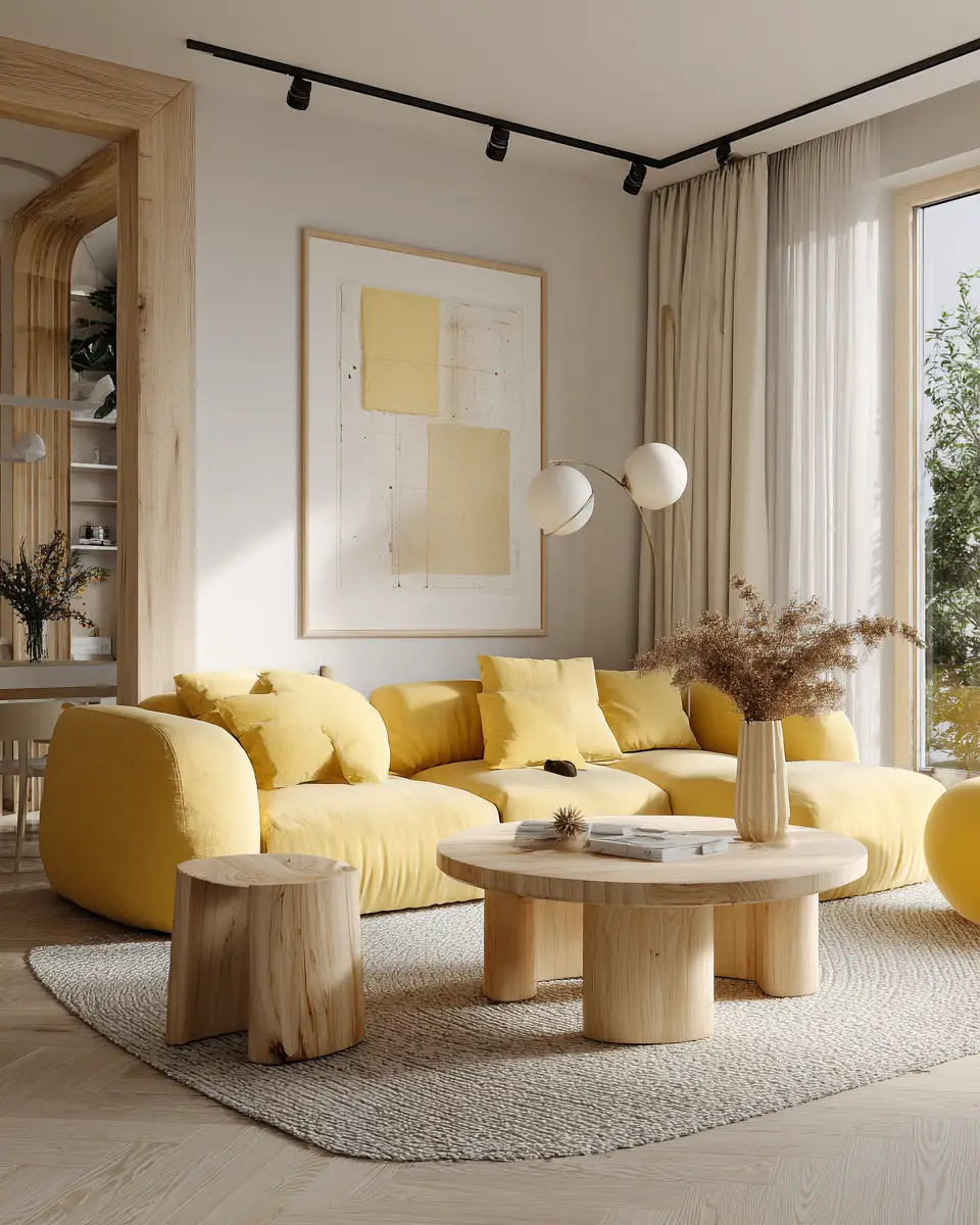 Soft Yellow Contemporary Living Room Decor Ideas
