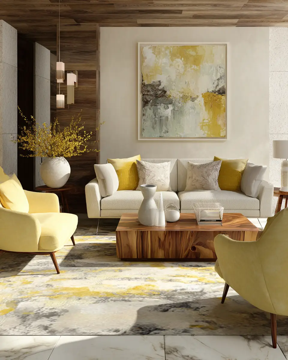 Soft Yellow Contemporary Living Room Decor Ideas