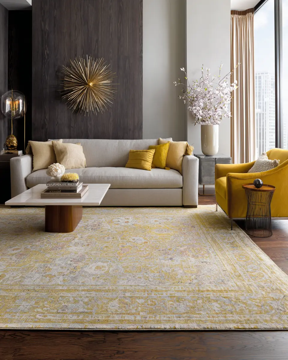 Soft Yellow Contemporary Living Room Decor Ideas