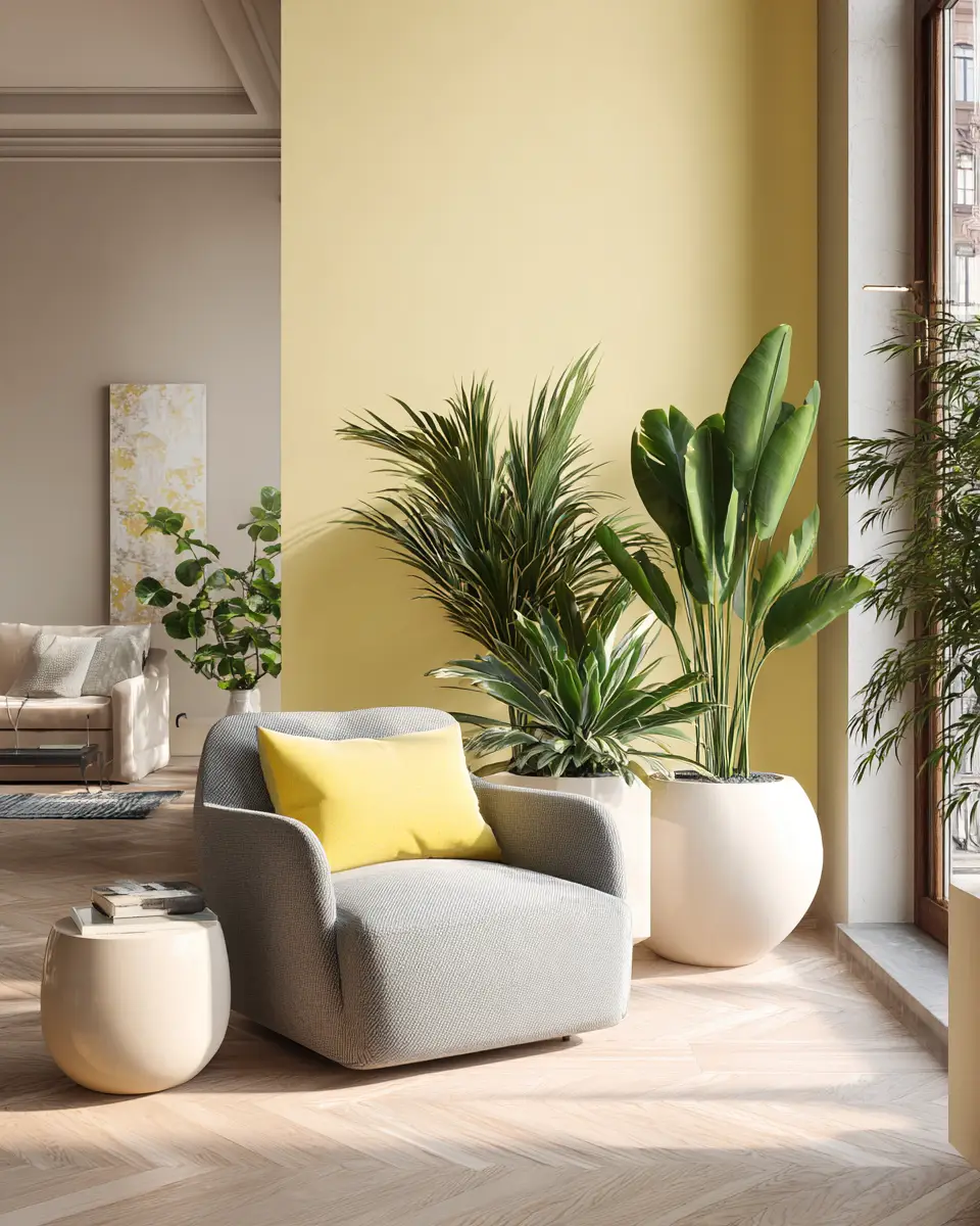 Soft Yellow Contemporary Living Room Decor Ideas
