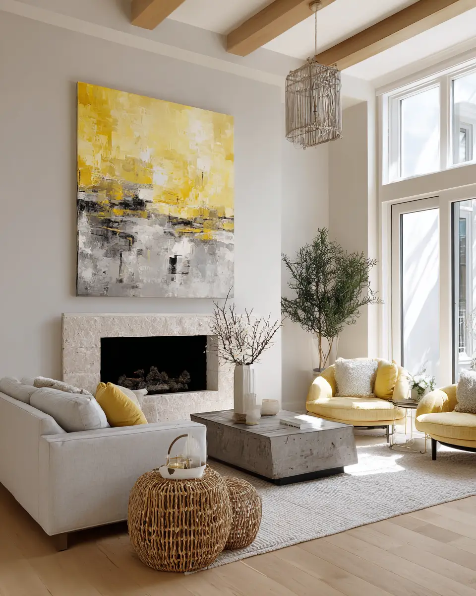 Soft Yellow Contemporary Living Room Decor Ideas