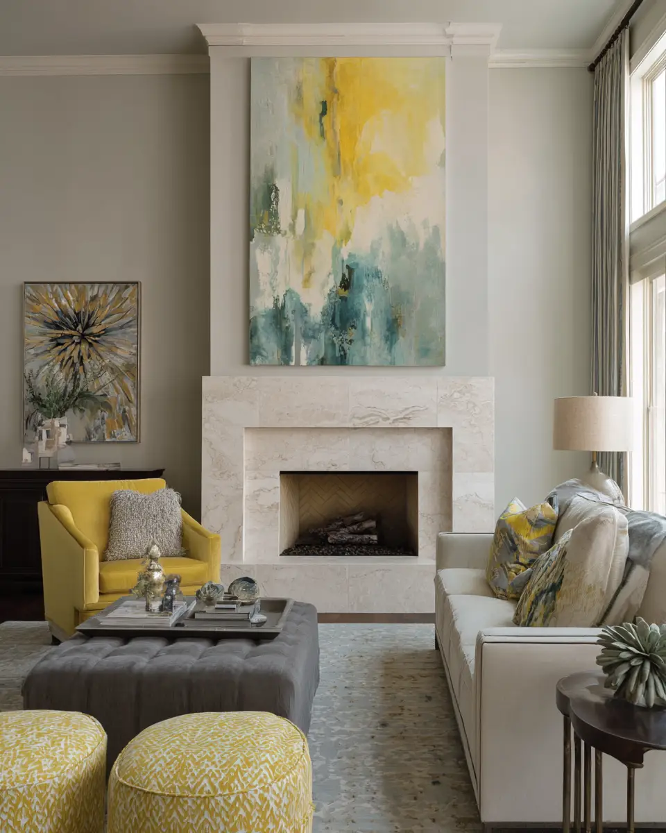 Soft Yellow Contemporary Living Room Decor Ideas