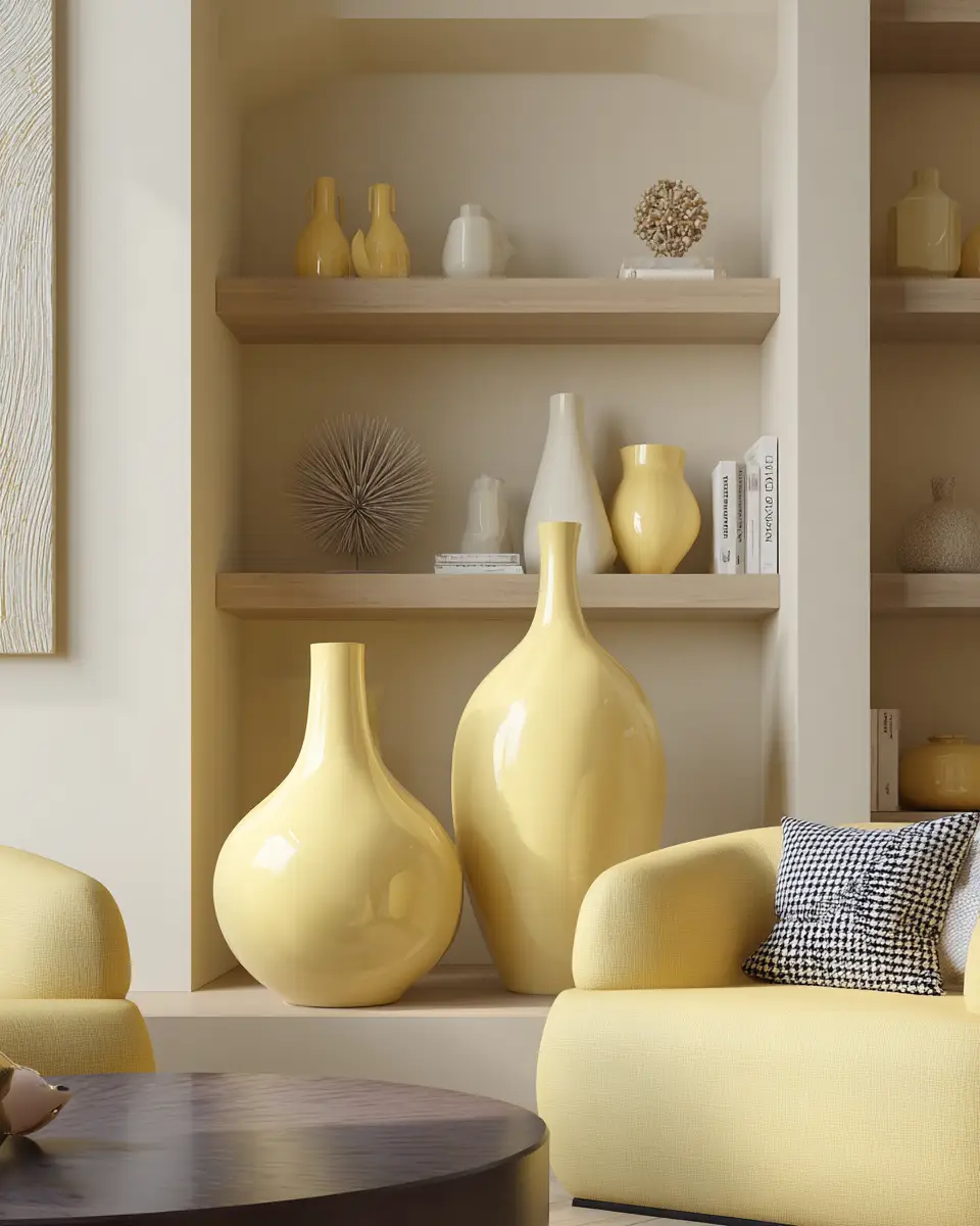 Soft Yellow Contemporary Living Room Decor Ideas