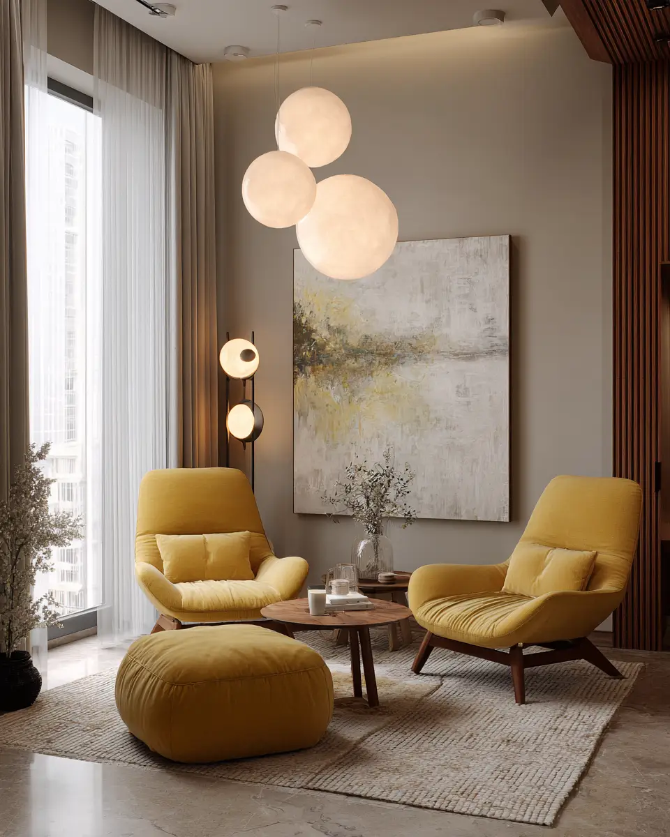 Soft Yellow Contemporary Living Room Decor Ideas