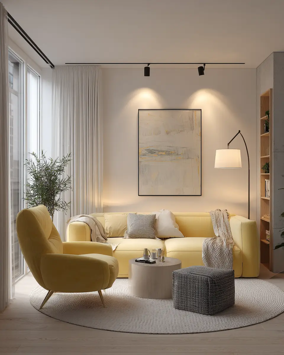 Soft Yellow Contemporary Living Room Decor Ideas