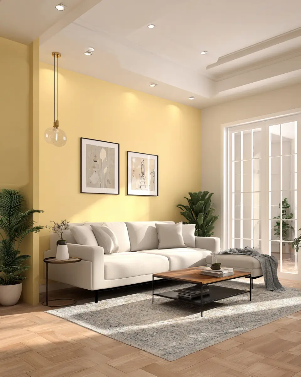 Soft Yellow Contemporary Living Room Decor Ideas