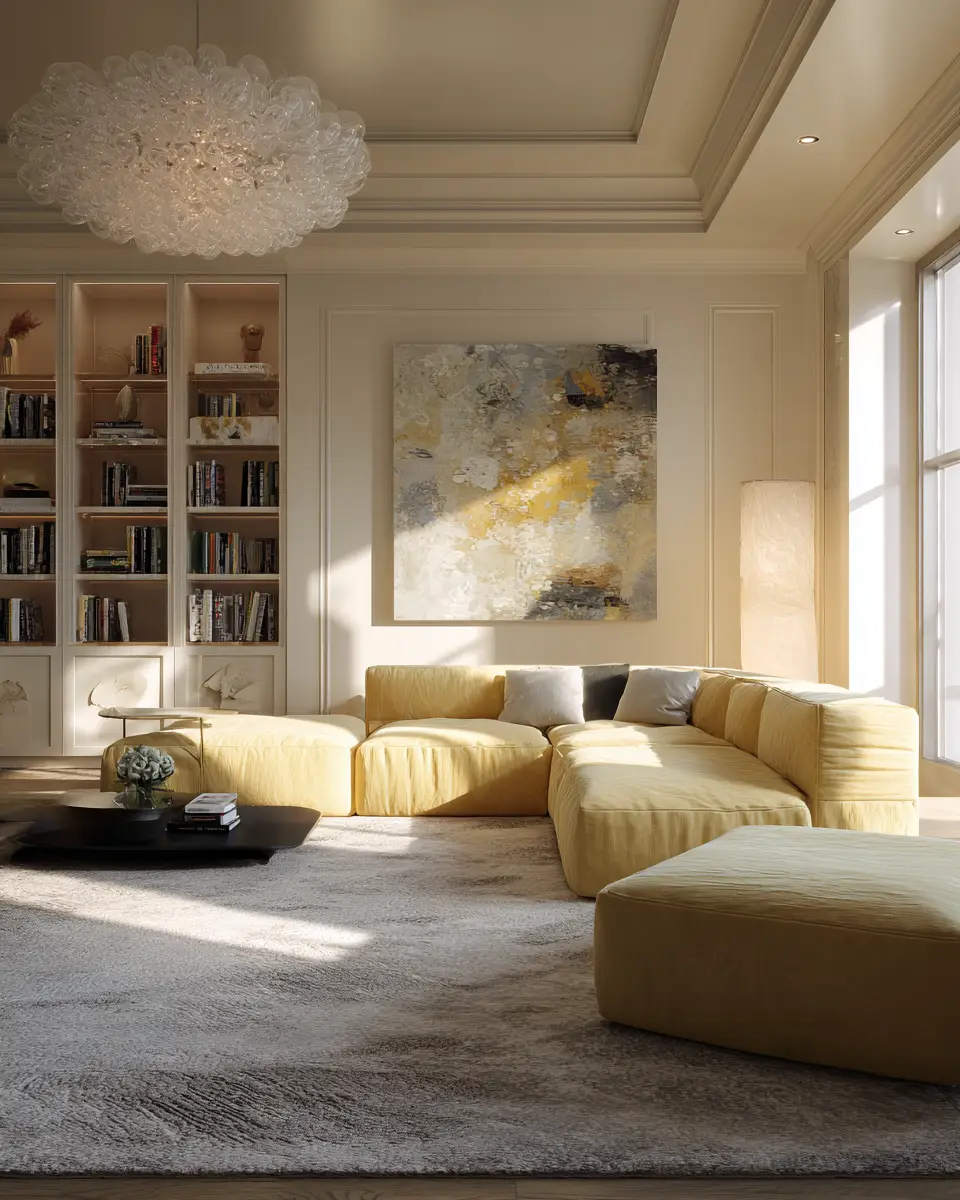 Soft Yellow Contemporary Living Room Decor Ideas