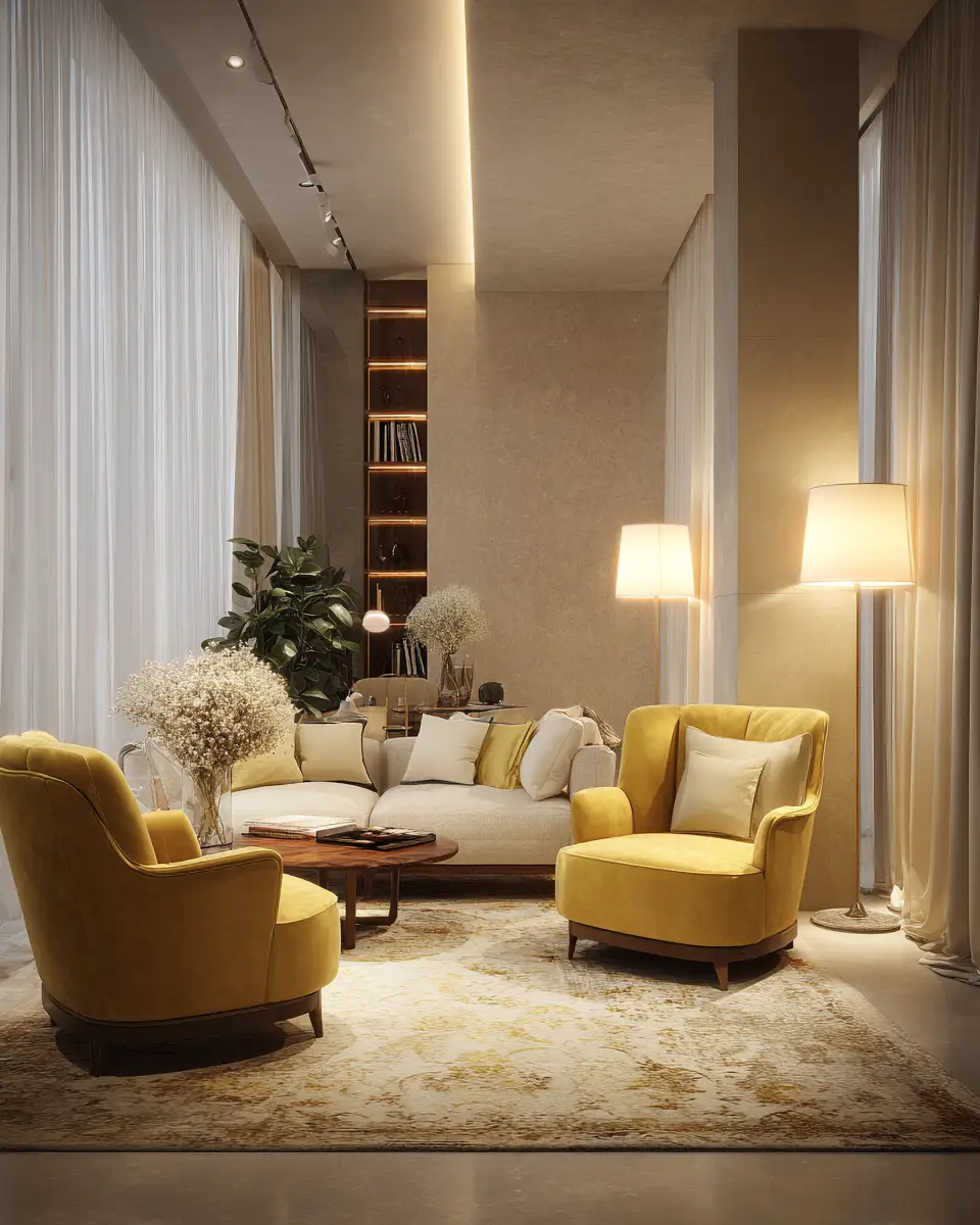 Soft Yellow Contemporary Living Room Decor Ideas