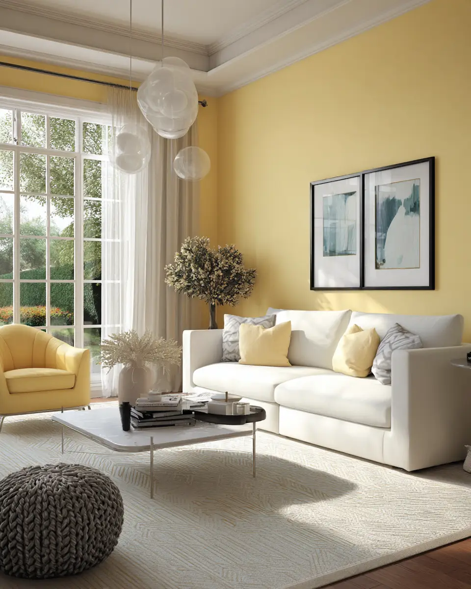 Soft Yellow Contemporary Living Room Decor Ideas