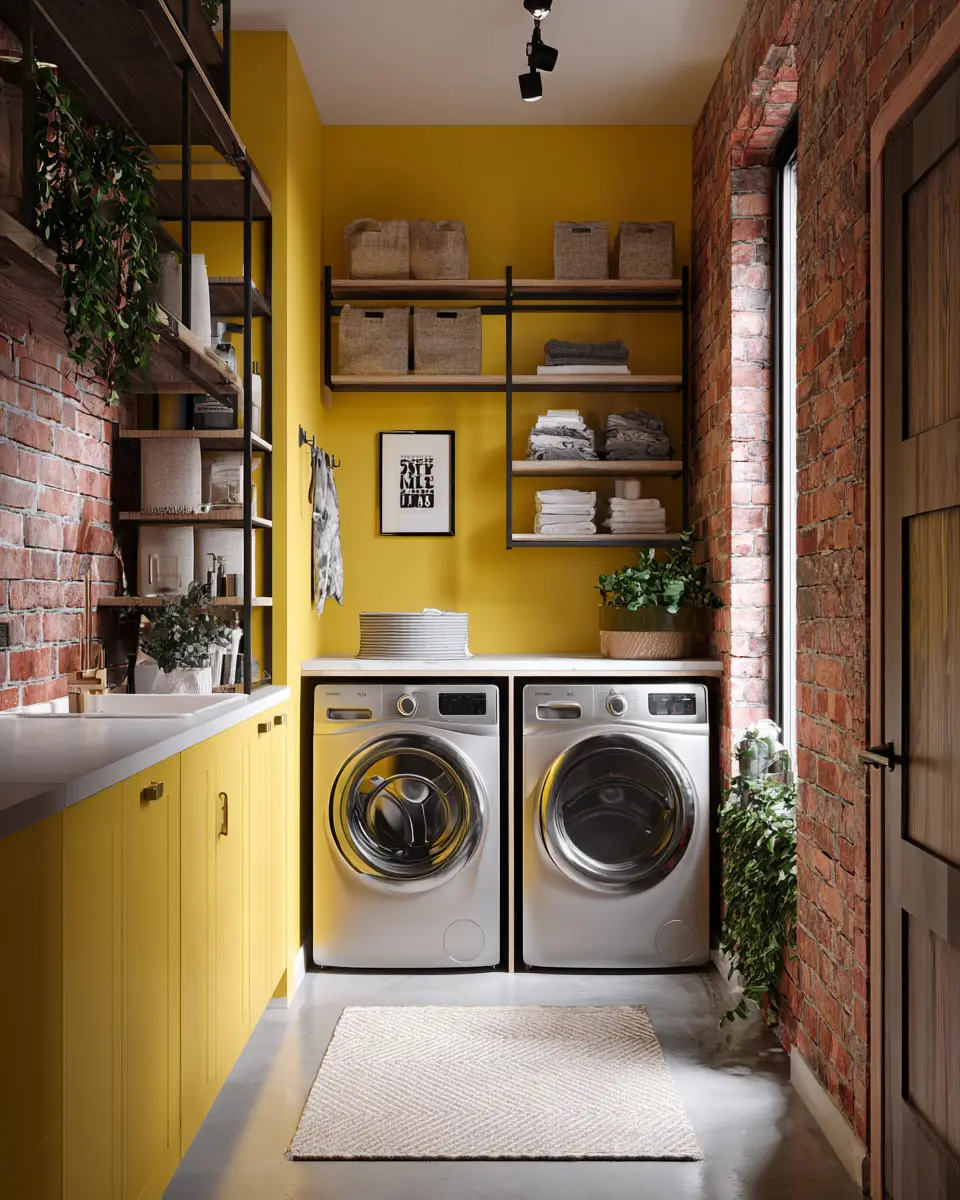 Soft Yellow Industrial Laundry Room Decor Ideas