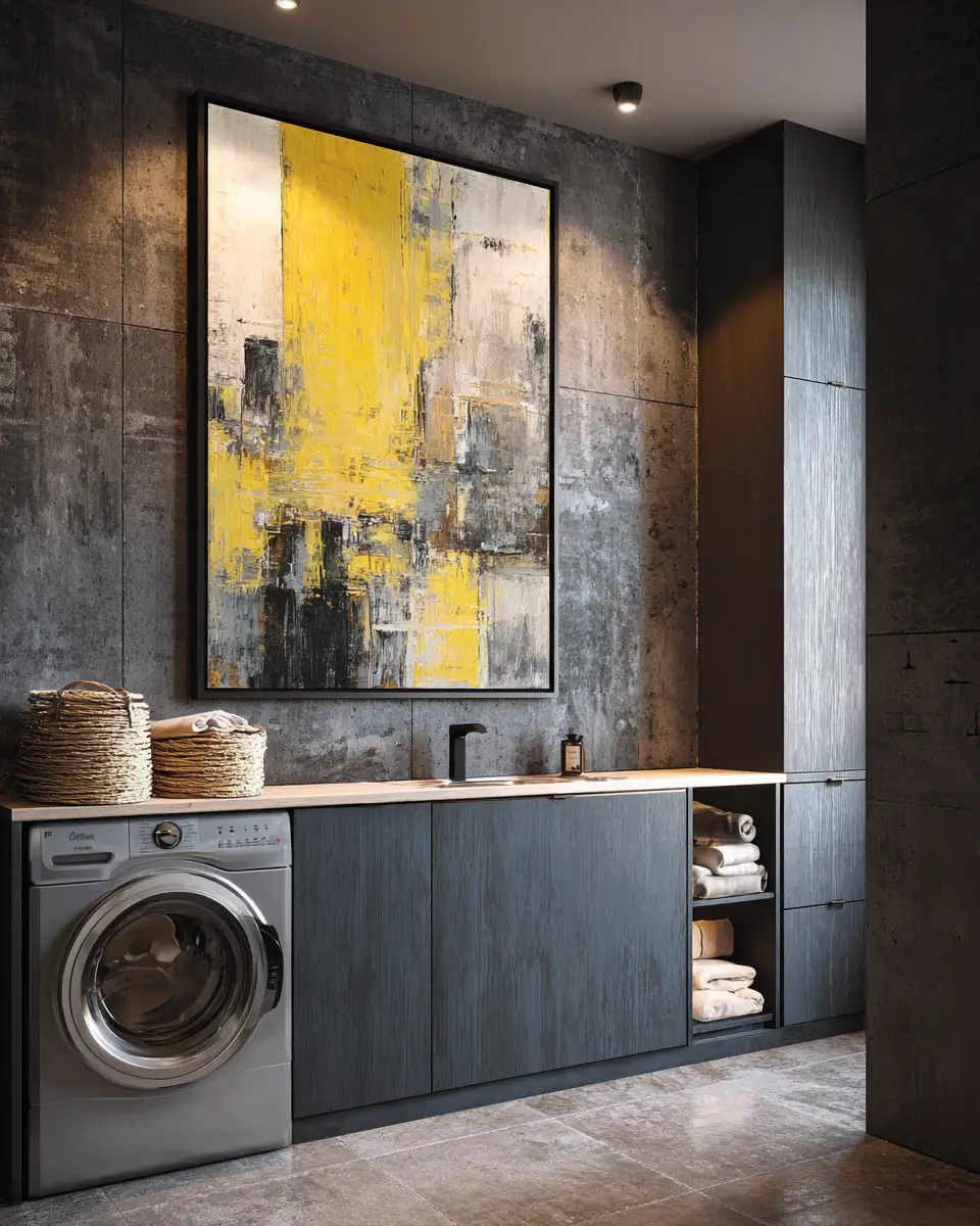 Soft Yellow Industrial Laundry Room Decor Ideas