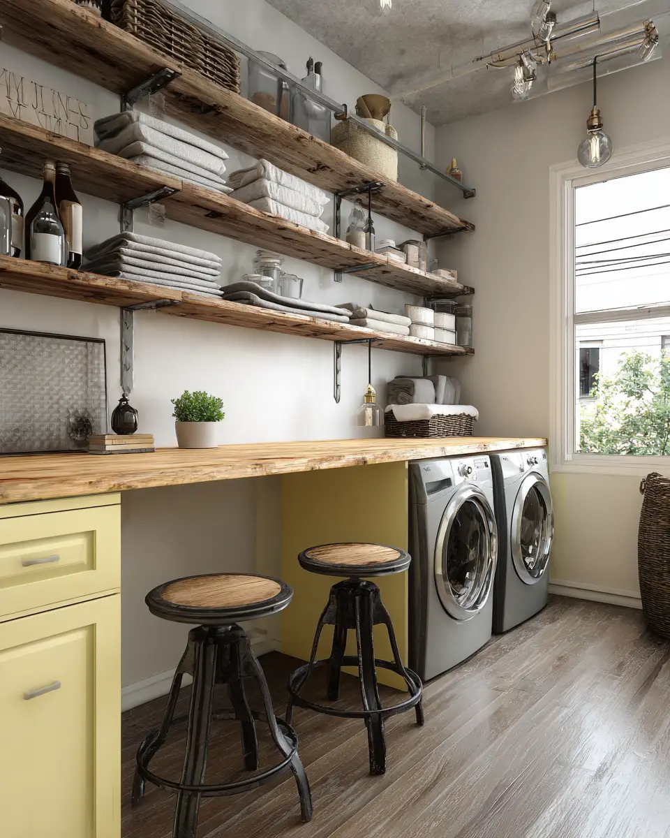 Soft Yellow Industrial Laundry Room Decor Ideas