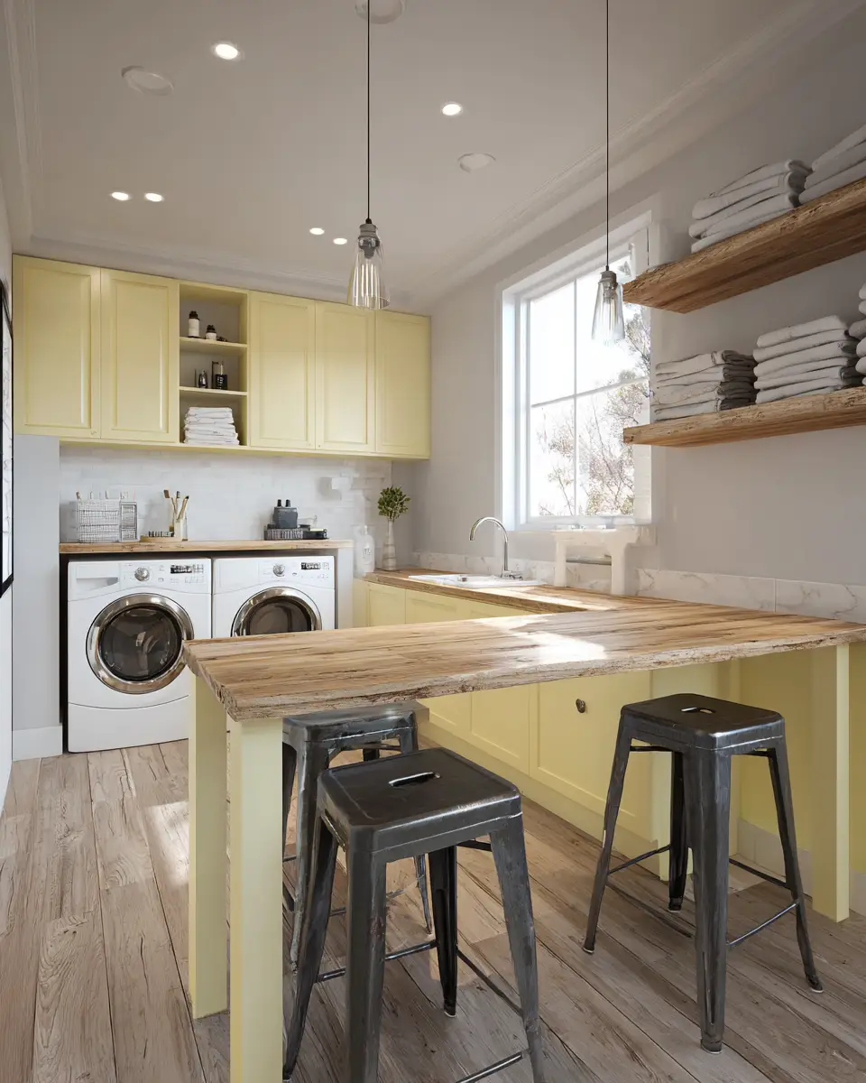 Soft Yellow Industrial Laundry Room Decor Ideas