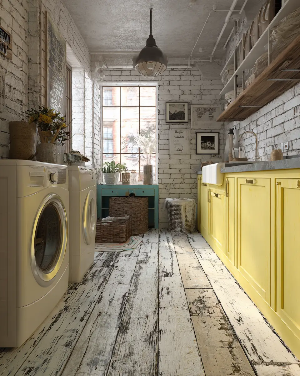 Soft Yellow Industrial Laundry Room Decor Ideas