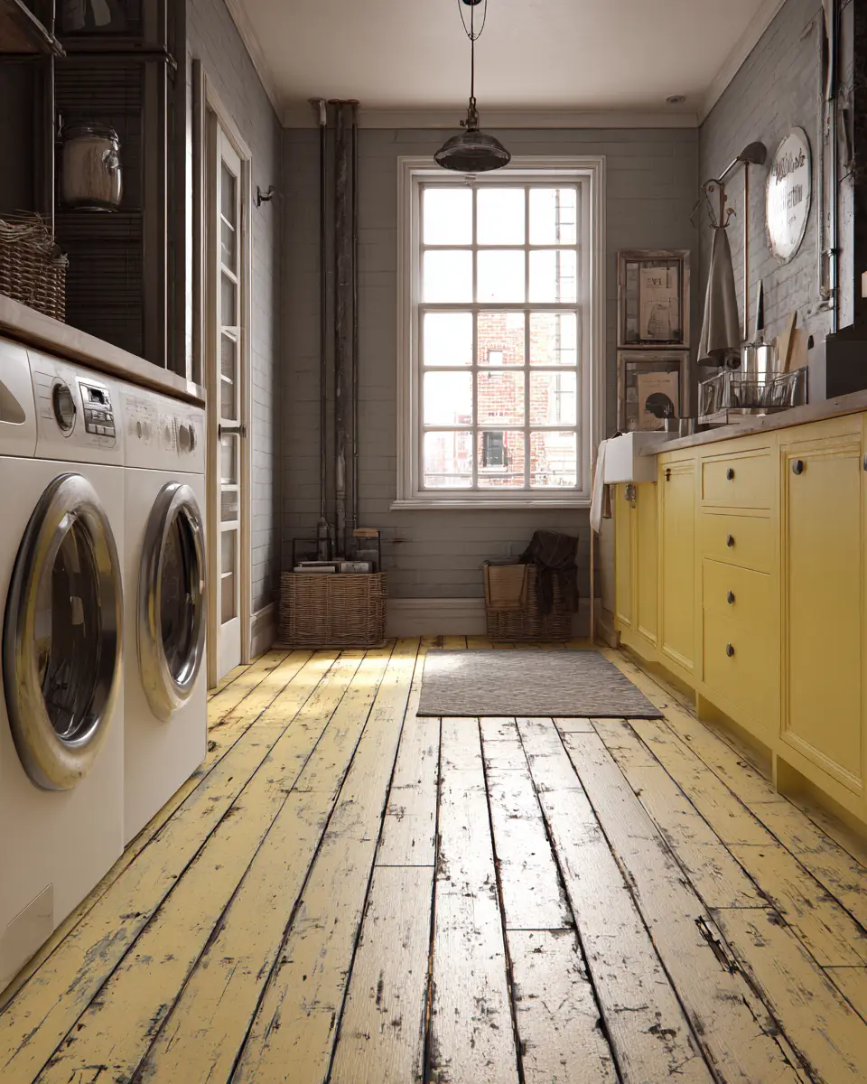 Soft Yellow Industrial Laundry Room Decor Ideas
