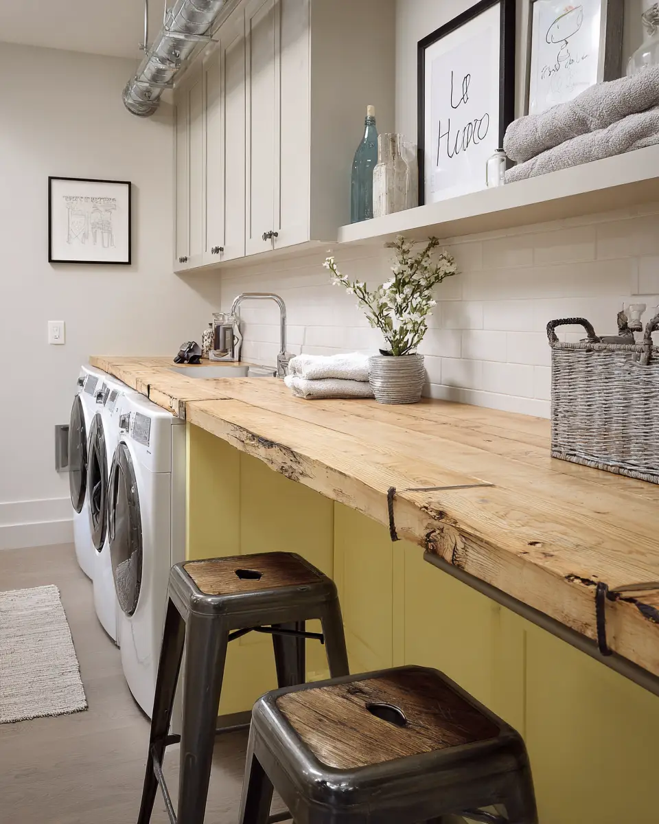 Soft Yellow Industrial Laundry Room Decor Ideas