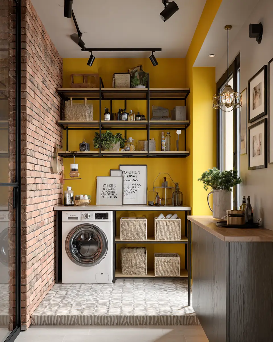 Soft Yellow Industrial Laundry Room Decor Ideas