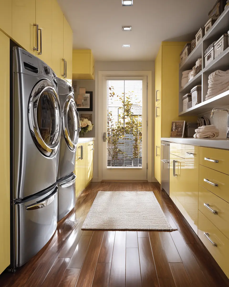 Soft Yellow Industrial Laundry Room Decor Ideas