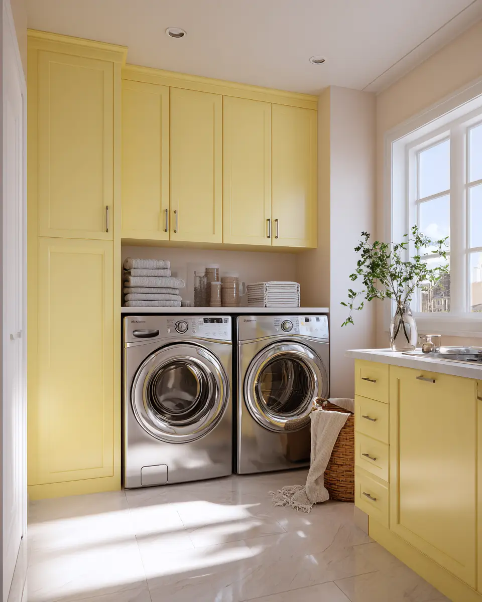 Soft Yellow Industrial Laundry Room Decor Ideas