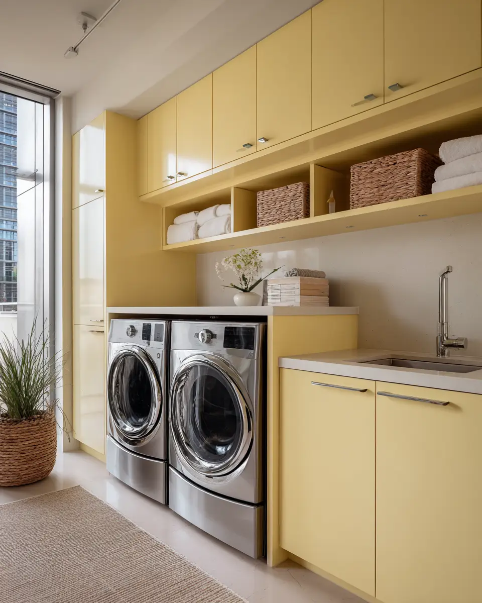 Soft Yellow Industrial Laundry Room Decor Ideas