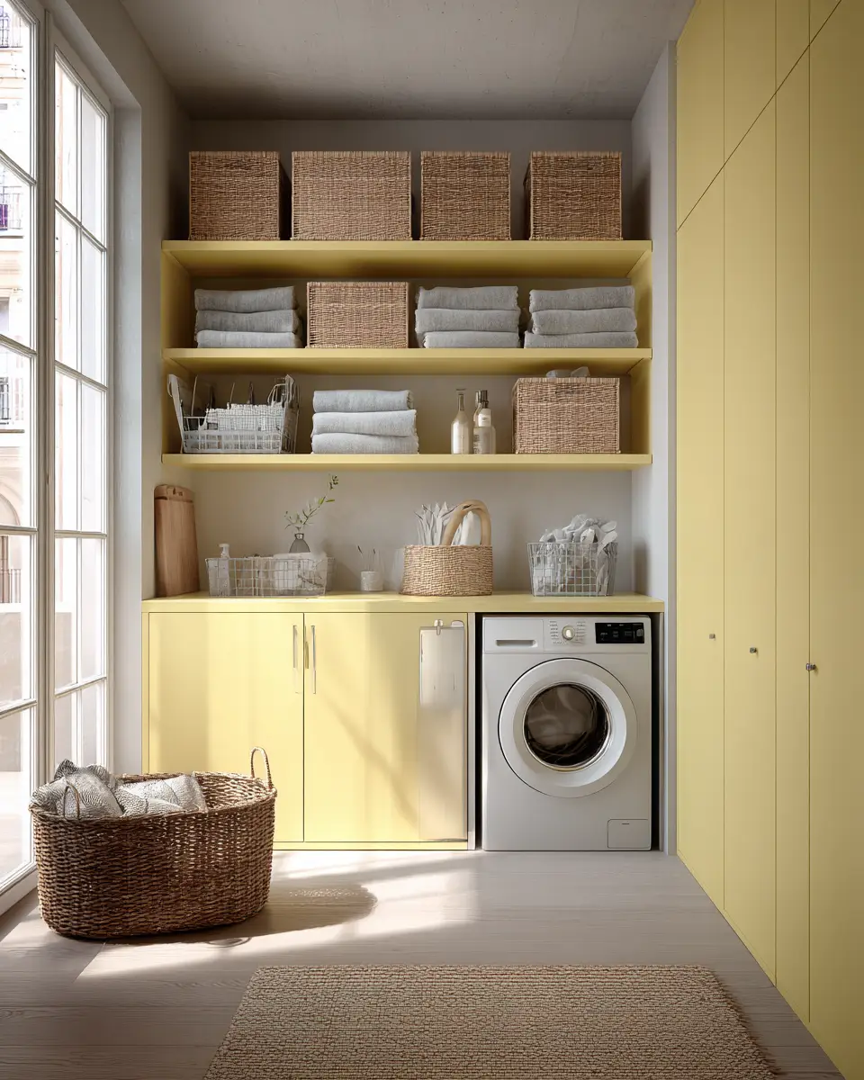 Soft Yellow Industrial Laundry Room Decor Ideas