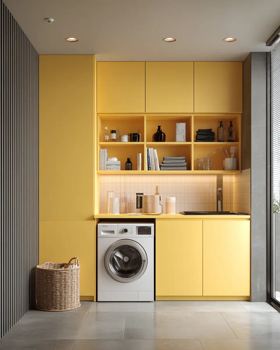 Soft Yellow Industrial Laundry Room Decor Ideas