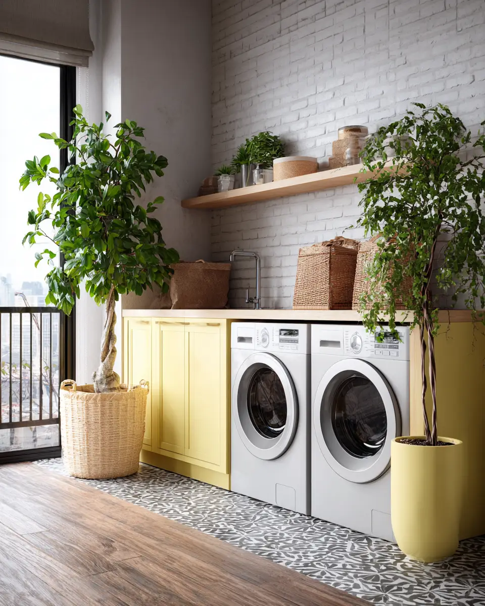 Soft Yellow Industrial Laundry Room Decor Ideas