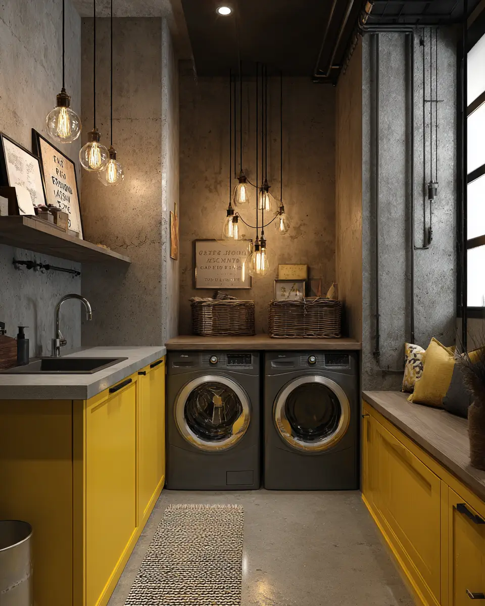 Soft Yellow Industrial Laundry Room Decor Ideas
