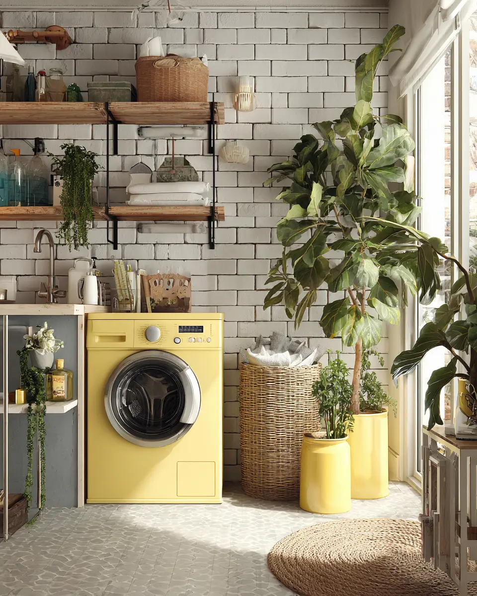Soft Yellow Industrial Laundry Room Decor Ideas