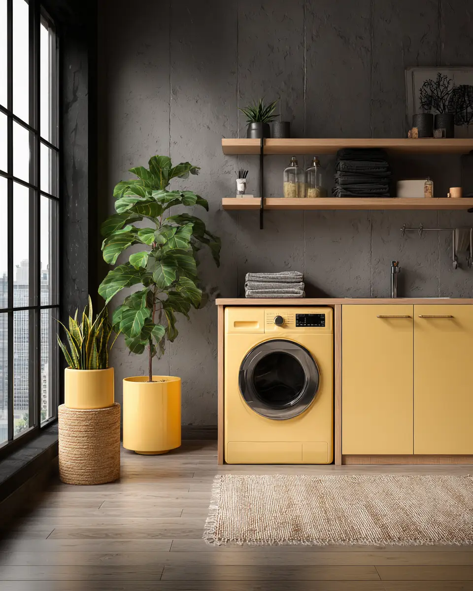 Soft Yellow Industrial Laundry Room Decor Ideas