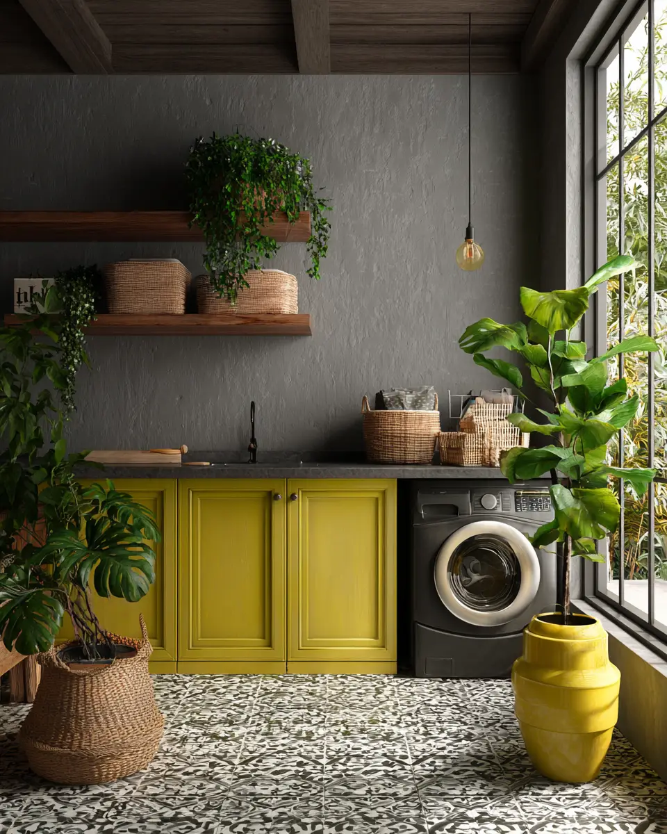 Soft Yellow Industrial Laundry Room Decor Ideas