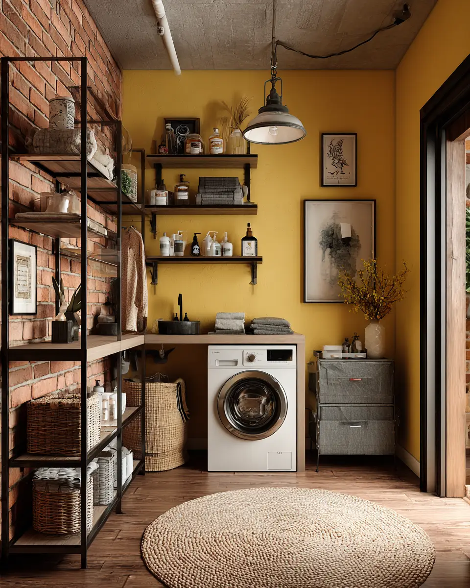 Soft Yellow Industrial Laundry Room Decor Ideas